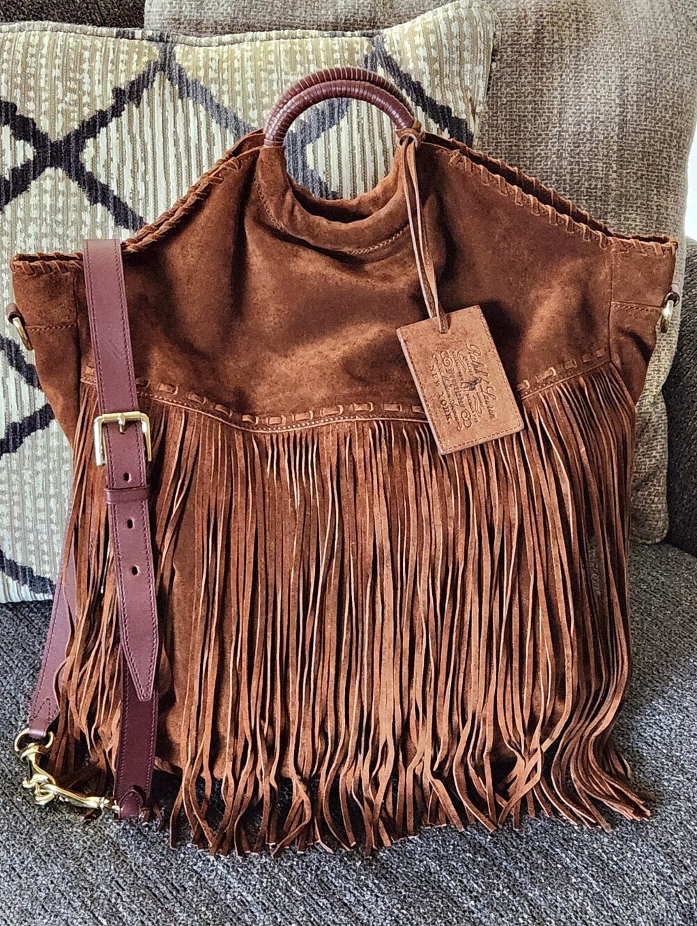 🔴SOLD🔴🐎RARE Ralph Lauren🐎 - Brown Suede Fringe Hobo Bag w/Crossbody Strap - Picture 15 of 15